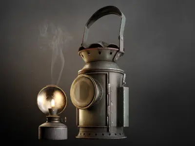 Old railway lamp Low-poly 3D model