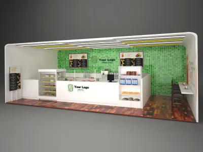 Stand 3D Model coffee shop with walls and shelves 3D model