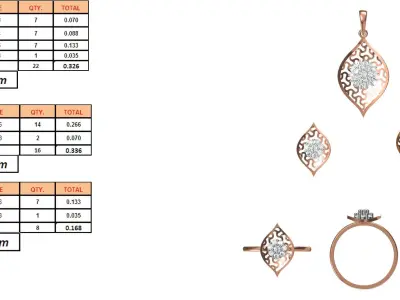 Light wt Ring Earrings Pendant set 3dm stl 1-render details 3D print model