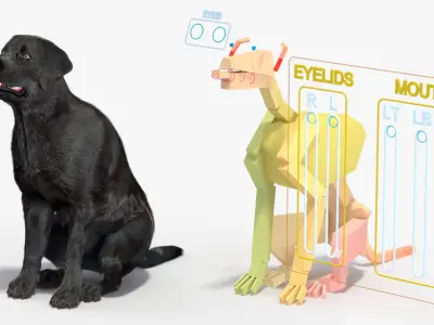  Black Begging Labrador Dog Fur Animated Rigged 