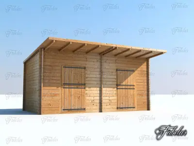 Stables wooden shed with roof Low-poly 3D model