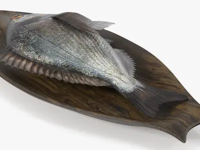 Gilthead Dorado On Wooden Plate 