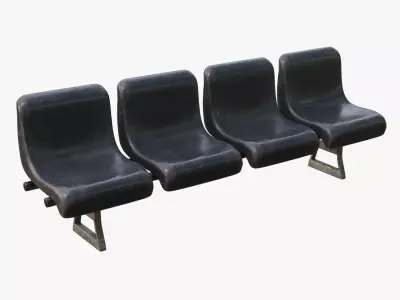 Dirty Black 4 Seats Waiting Room Bench Airport Low-poly 3D model