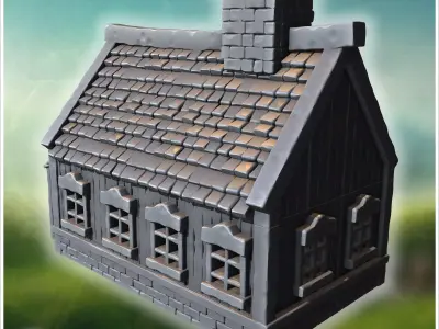 Small wooden cottage with stone foundation detailed shingled roo 3D print model