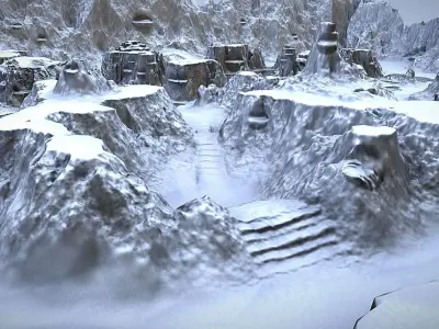 Winter Snow Environment 2 With Frozen Lakes And Mountains Low-poly 3D model