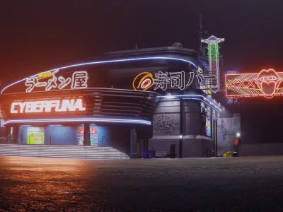 Cyberpunk Game Hall Low-poly 3D model