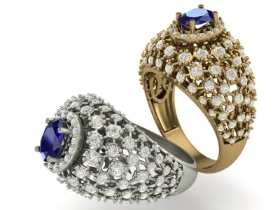 Oval Sapphire Diamond Abstract Ring  3D print model