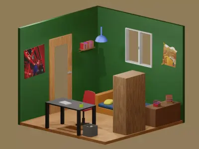 Small Miniature Bedroom Free low-poly 3D model