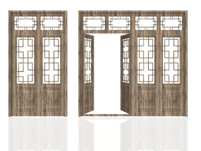 Chinese style door Low-poly 3D model