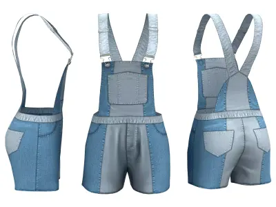 Dungaree Short Low-poly 3D model