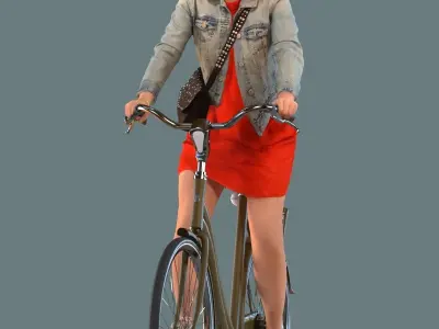 Low poly set of 3D women on a bike 3D model