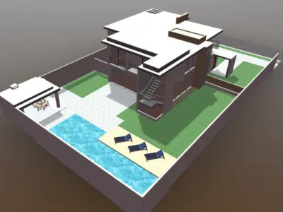 Contemporary Townhouse Condo with pool 3D model