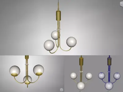 Light-02 pendant light with three balls hanging from it Low-poly 3D model