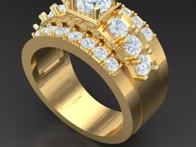 Light Gold Diamond Men Ring 2MR023 3D print model