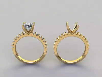 4 Prong Heart Shape Diamond Engagement Ring 3D print model