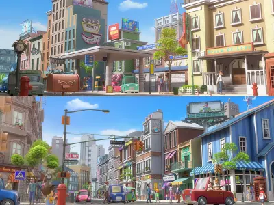 Cartoon City Street Scene 3D model