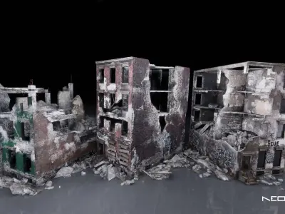 Low Poly Destroyed Buildings Low-poly 3D model