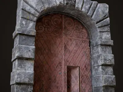 Medieval Fortress Gate Arched - Rigged and animated  Low-poly 3D model