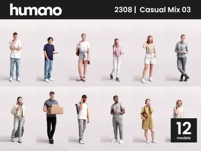 Humano 12-Collection 2308 - CASUAL PEOPLE MIX 03-12 x 3D models  3D model