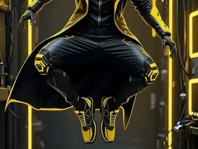 Cyberpunk Hooded Agent Black Yellow Neon 3D Character Low-poly 3D model