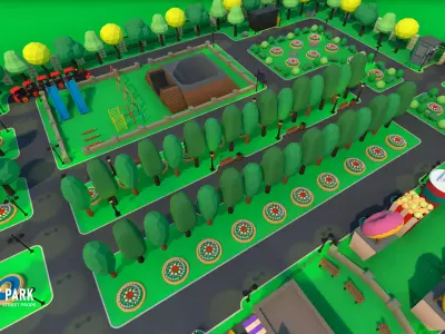 City park - low poly street props Low-poly 3D model