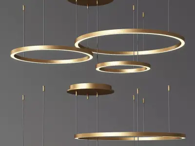 Art Deco Small and Large Hoops Led Ring Chandelier 3D model