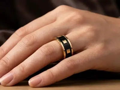 Dynasty 9mm Architectural Square Band 18k Pink Gold Black Enamel 3D print model