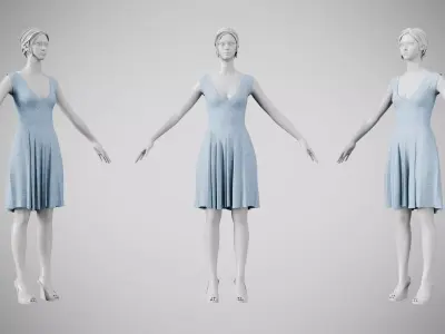 Dress 21 Light Blue Low-poly 3D model