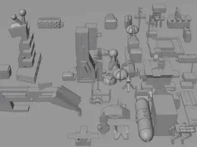 SciFi Military Set 58 Modular 3D Objects  Kit Blender Unity9 obj Low-poly 3D model