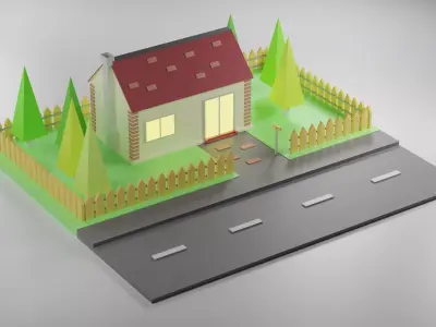 Low Poly House - 3D model on road Free low-poly 3D model
