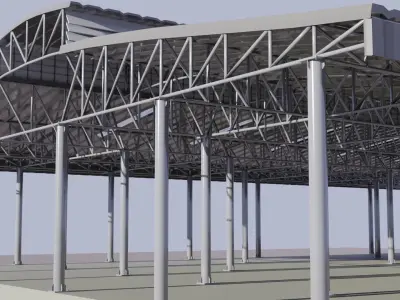 Warehouse 3D Model metal building with roof Low-poly 3D model