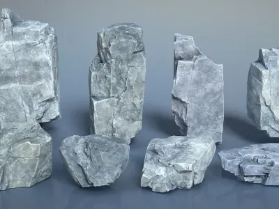 8 Gray Sharp Rocks - 240727 Low-poly 3D model