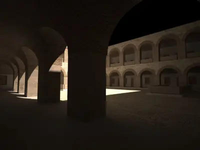 caravanserai room in middle of building 3D model