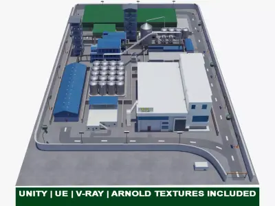 Factory Warehouse Exterior and Interior Low-poly 3D model