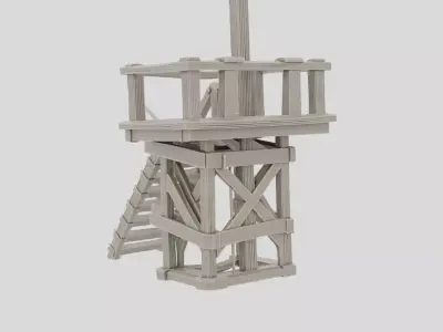 Fantasy Wooden Watchtower Ladder Platform for 3D print Low-poly 3D model