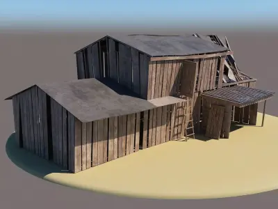 Barn3 wooden building with roof Low-poly 3D model