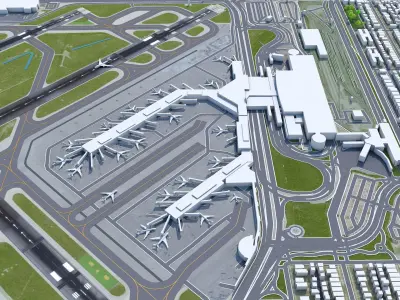 Chicago Midway Airport 10km Low-poly 3D model