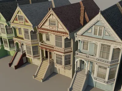 San Francisco Painted Ladies - US West Coast Houses Pack Low-poly 3D model