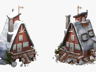 old house in the snow  high-poly textured 3D model