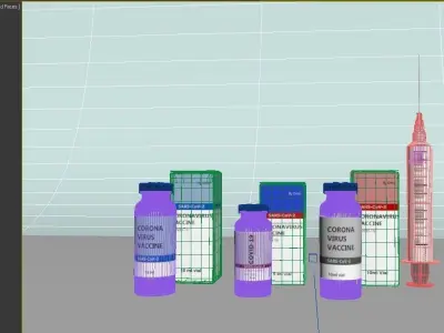 Coronavirus Vaccine 3 different formula in vials and syringe 3D model