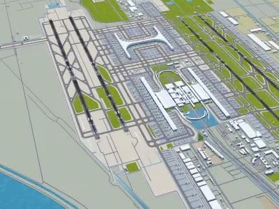 Shanghai Pudong International Airport 15km Low-poly 3D model