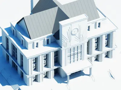 Train Station Clock Building 3D model