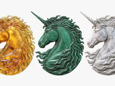  Unicorn Head Relief Sculpture 