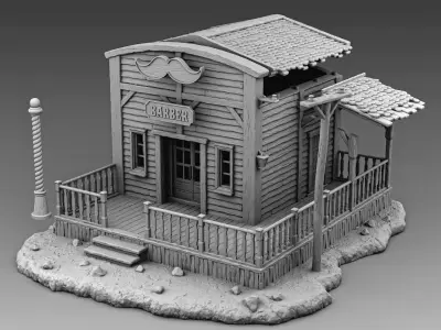 Barber building with porch 3D print model