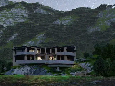 Forest villa-Casa Scene-Modern Villa 3D model 6