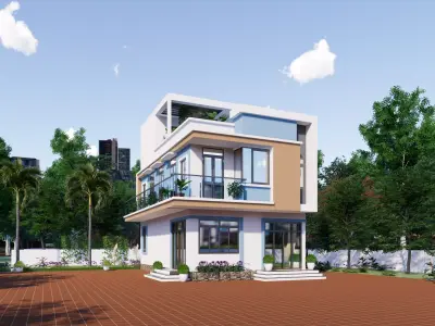 building modern house with two stories 3D model