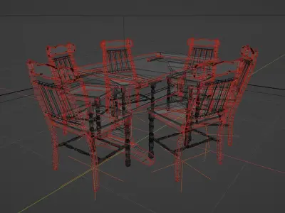 Table with ancient style chairs 3D model