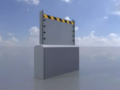 Aluminum flood protection wall with concrete foundation 2m x 2m Low-poly 3D model