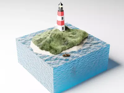 Isometric Island and Lighthouse Low-poly 3D model