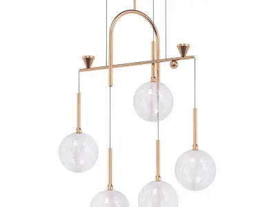 Dewdrops five light chandelier in brass with clear glass globes 3D model